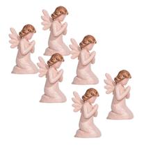 Kit C/ 6 Anjo Rezando Sentado De Resina 12cm Altura