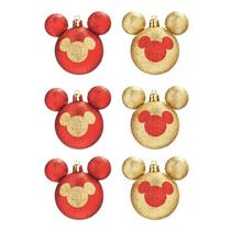 Kit C/6 Bolas de Natal 6cm - Mickey Glitter Vermelho e Dourado - Fact