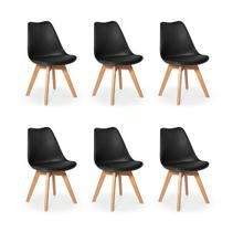Kit c/ 6 cadeiras leda - charles eames saarienen wood com almofada preta