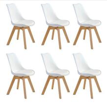 Kit c/ 6 cadeiras Leda Charles Eames, Saarinen Wood com almofada Branca