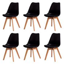 Kit c/6 cadeiras Leda Charles Eames, Saarinen Wood com almofada preta