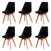 Kit C/6 Cadeiras Leda Charles Eames, Saarinen Wood Com Almofada Preta
