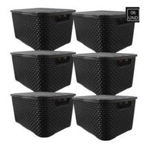 KIT C/ 6 CAIXAS ORGANIZADORAS RATTAN 7 Litros PRETO Com TAMPA ARQPLAST