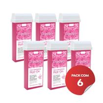 Kit c/6 Ceras Depilatória Refil Roll On Depilflax Rosa 100g