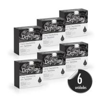 Kit c/ 6 Ceras Negra Depilação em Tablete Quente Depilatória Depilflax 500g