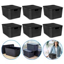 Kit C/ 6 Cesto Caixas Organizadoras Rattan 7l C/ Tampa Preto