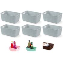 Kit c/ 6 Cestos Organizadores Rattan S/ Tampa Multiuso 4 lts