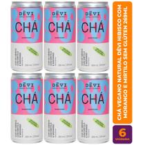 Kit c/ 6 Chá Vegano Natural DÊVI Hibisco com Morango e Mirtilo Gaseificado 269ml