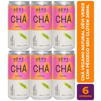 Kit c/ 6 Chá Vegano Natural DÊVI Verde com Pêssego Gaseificado 269ml Kit c/ 6 Chá Vegano Natural DÊVI Verde com Pêssego Gaseificado 269ml
