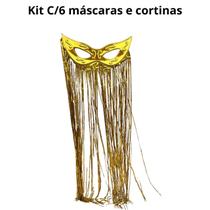 Kit C 6 Cortinas 6 Máscaras Grande Dourado Plástico Carnaval Kit C 6 Cortinas 6 Máscaras Grande Dourado Plástico Carnaval
