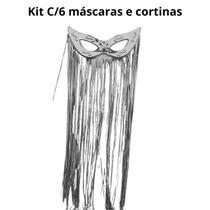 Kit C 6 Cortinas 6 Máscaras Grande Prata Plástico Carnaval Kit C 6 Cortinas 6 Máscaras Grande Prata Plástico Carnaval