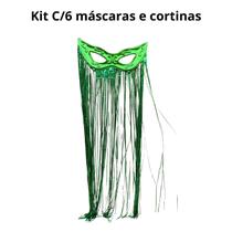 Kit C 6 Cortinas 6 Máscaras Grande Verde Plástico Carnaval