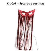 Kit C 6 Cortinas 6 Máscaras Grande Vermelho Plástico Carnaval