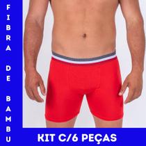 Kit C/6 Cueca Box Fibra De Bambu Respirável Boxer Long Leg