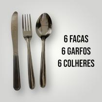 Kit C/ 6 Garfos + 6 Facas + 6 Colheres De Sobremesa Aço Inox
