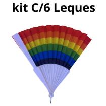 Kit C/6 Leques Arco Íris Dobravel Lgbt Carnaval Decoração