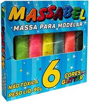 Kit C/ 6 Massinha de Modelar com glitter 65g 6 Cores Massabel