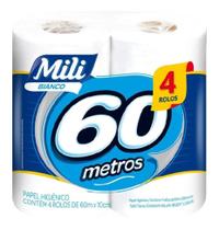 Kit c/ 6 Mili Bianco Papel Higienico 60m Folha SIMPLES