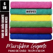Kit C/ 6 - Pano De Chão Microfibra Gigante 50x70cm - Neves - Multiuso - Limpeza Geral - Multicores