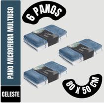 Kit C/ 6 Panos Mega Panão Em Microfibra Multiuso Azul E Branco Tipo Toalha Vidros Secagem Automotiva
