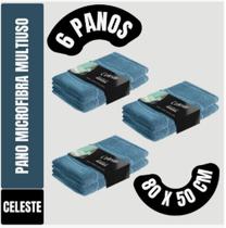 Kit C/ 6 Panos Mega Panão Em Microfibra Multiuso Azul - Tipo Toalha - Vidros - Secagem Automotiva