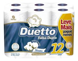 Kit c/ 6 Papel Higienico Duetto Neutro Folha Dupla 30m 12un