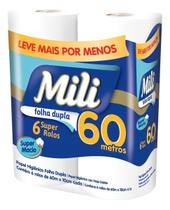 Kit c/ 6 Papel Higienico Mili Folha Dupla 6 Rolos