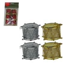 Kit c/ 6 Pendente Enfeite de Natal Tambor Cores 3,7 Cm Decora Natalina, Rio Master WF6-9477 - 107392
