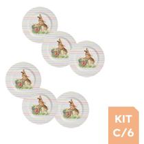 Kit c/6 Pratos Raso de Páscoa Color Rabbits Plus Listrado 28,5cm Alleanza