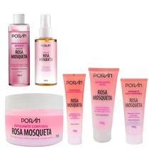 Kit C/6 Rosa Mosqueta Demaquilante/Esfoliantes/Hidratante/Óleo/Sabonete Porán