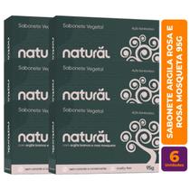 Kit c/ 6 Sabonete Vegano Argila Branca e Rosa Mosqueta 80g - Orgânico Natural