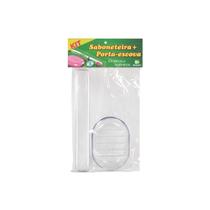 Kit C/6 Saboneteira + Porta-escova cristal transparente