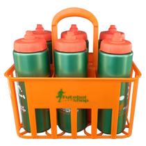 Kit c/6 Squeeze + Cesta Porta Garrafas Laranja Bico Automático