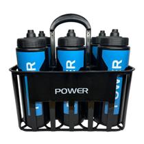 Kit c/6 Squeeze + Cesta Porta Garrafas Power Preta/Preta Bico Automático Kit c/6 Squeeze + Cesta Porta Garrafas Power Preta/Preta Bico Automático