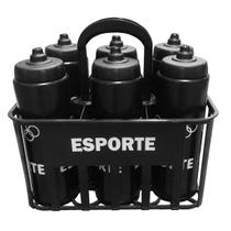 Kit c/6 Squeeze + Cesta Porta Garrafas Preta Bico Automático - Futebol Shop