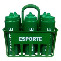 Kit c/6 Squeeze + Cesta Porta Garrafas Verde Bico Automático - Futebol Shop