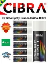 Kit c/ 6 Tinta Spray Aerosol Cibra Color Branco Brilhante 400ml Uso Geral