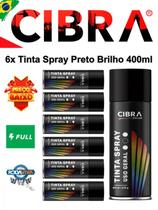 Kit c/ 6 Tinta Spray Aerosol Cibra Color Preto Brilhante 400ml Uso Geral