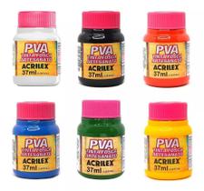 Kit C/ 6 Tintas Pva Fosca P/ Artesanato 37ml Acrilex Kit C/ 6 Tintas Pva Fosca P/ Artesanato 37ml Acrilex