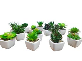 Kit C/6 Vasinhos Cerâmica De Mini Suculentas Artificiais