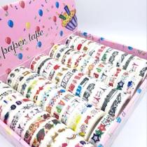 Kit C/ 60 Fitas Adesivas Decorativas Washitape Scrapbook 10m Kit C/ 60 Fitas Adesivas Decorativas Washitape Scrapbook 10m