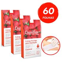 Kit c/ 60 Folhas Prontas Depilação Corporal Depilflax Morango 3cx c/ 20un