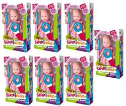 Kit c/ 7 Boneca bebezao que fala e faz sons de bebe chora ri Colecao Sapekinhas Primeiros Sons - Milk Brinquedos