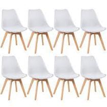 Kit c/ 8 cadeiras Leda Charles Eames Saarinen Wood com almofada Branca Kit c/ 8 cadeiras Leda Charles Eames Saarinen Wood com almofada Branca