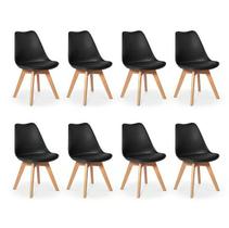 Kit c/ 8 cadeiras Leda Charles Eames Saarinen Wood com almofada Preta