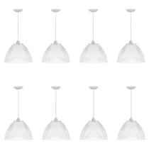 Kit c/8 lustre pendente industrial galpão prismatico branco - cabos 3 metros Kit c/8 lustre pendente industrial galpão prismatico branco - cabos 3 metros
