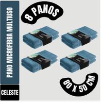 Kit C/ 8 Panos Mega Panão Em Microfibra Multiuso Azul - Tipo Toalha - Vidros - Secagem Automotiva