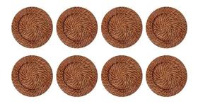 Kit C/8 Sousplat Redondo Rattan Bambu Marrom Escuro Mundiart