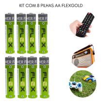 Kit C/8 Unidades Pilha Alcalina AA Flex Gold Full Power Kit C/8 Unidades Pilha Alcalina AA Flex Gold Full Power