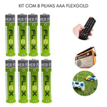 Kit C/8 Unidades Pilha Alcalina AAA Flex Gold Full Power Kit C/8 Unidades Pilha Alcalina AAA Flex Gold Full Power
